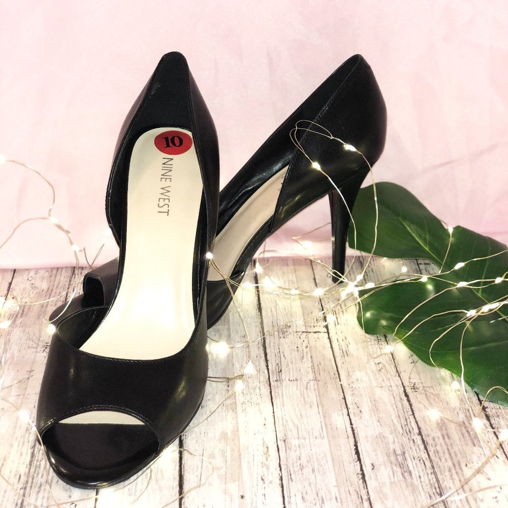 Nine West Black Leather Peep Toe Heel NWT Size 10